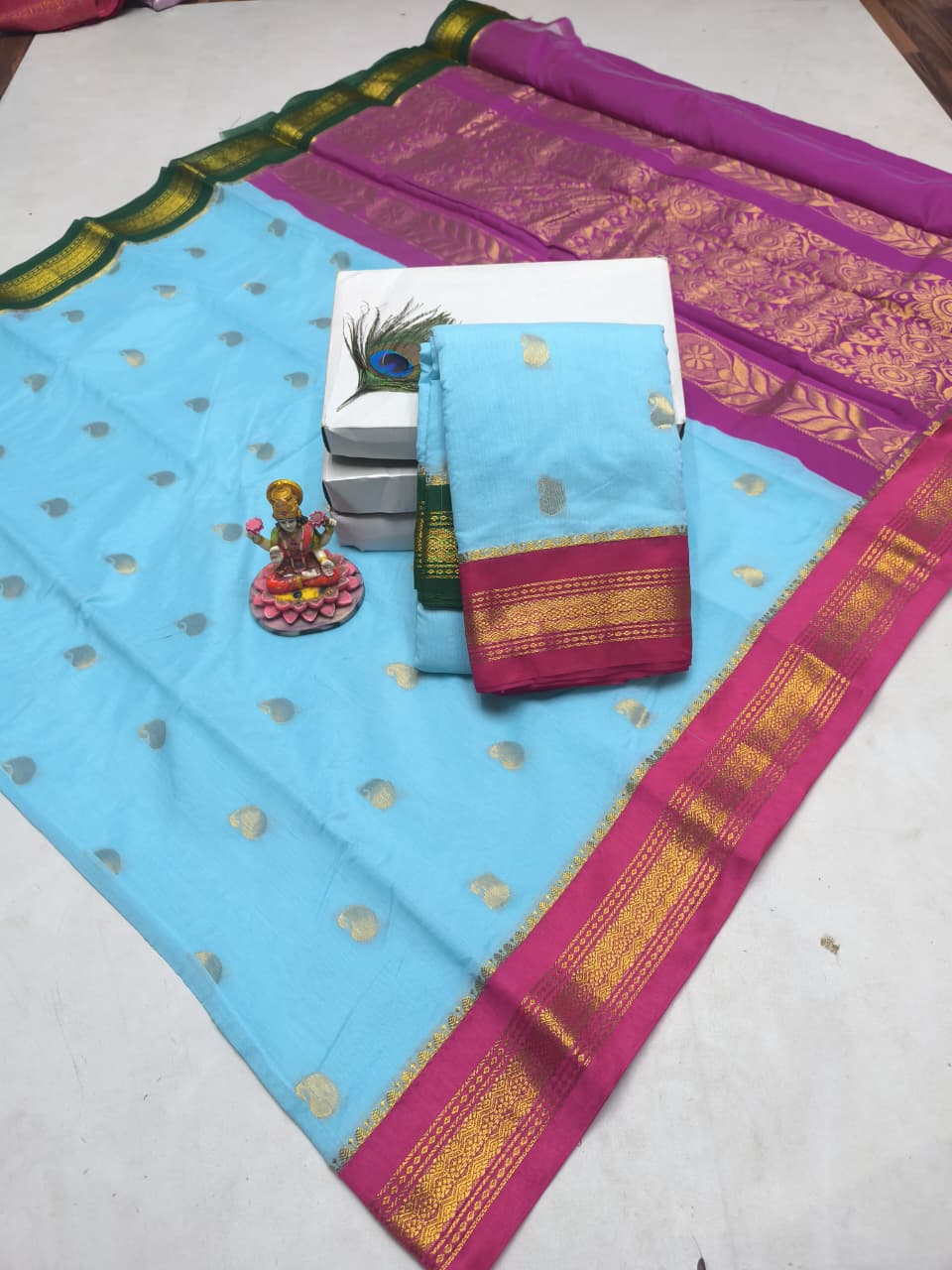 Traditional Black Silk Cotton Saree with Green Rich Pallu